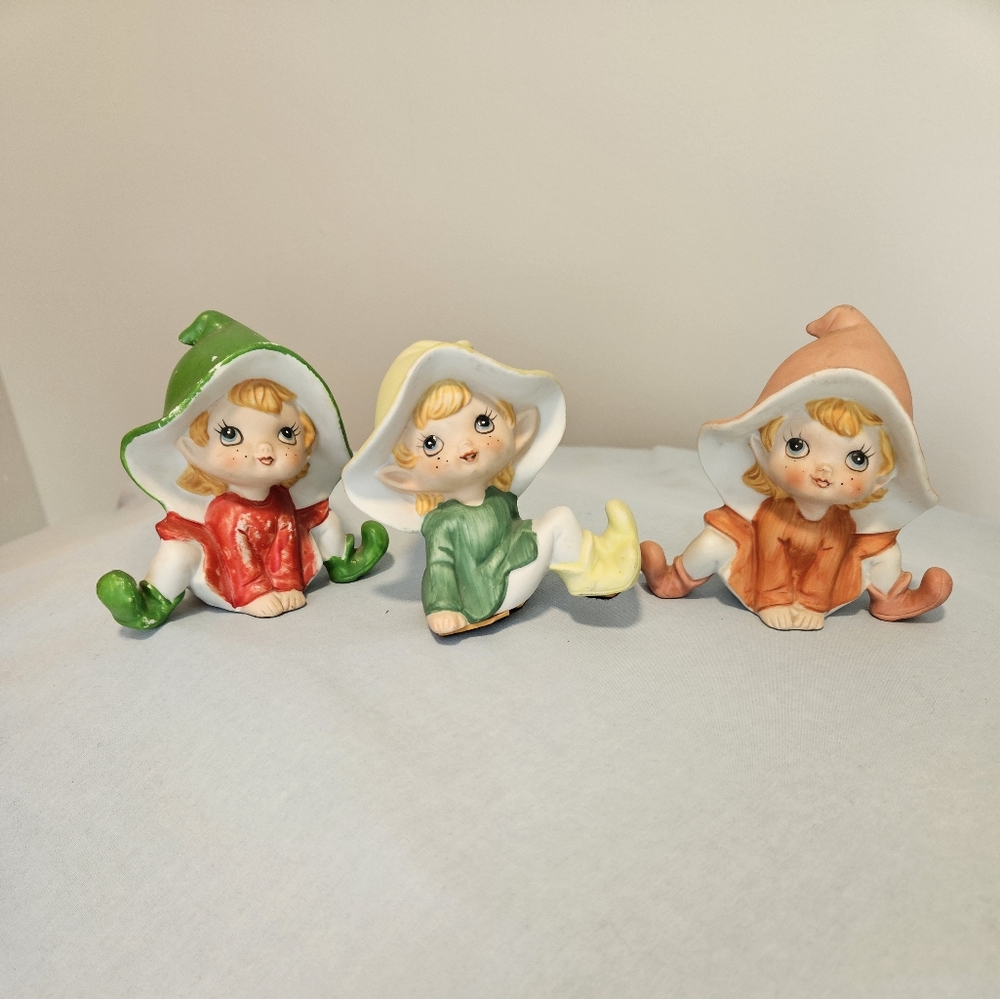 Three Vintage Homco Little Pixie Elves